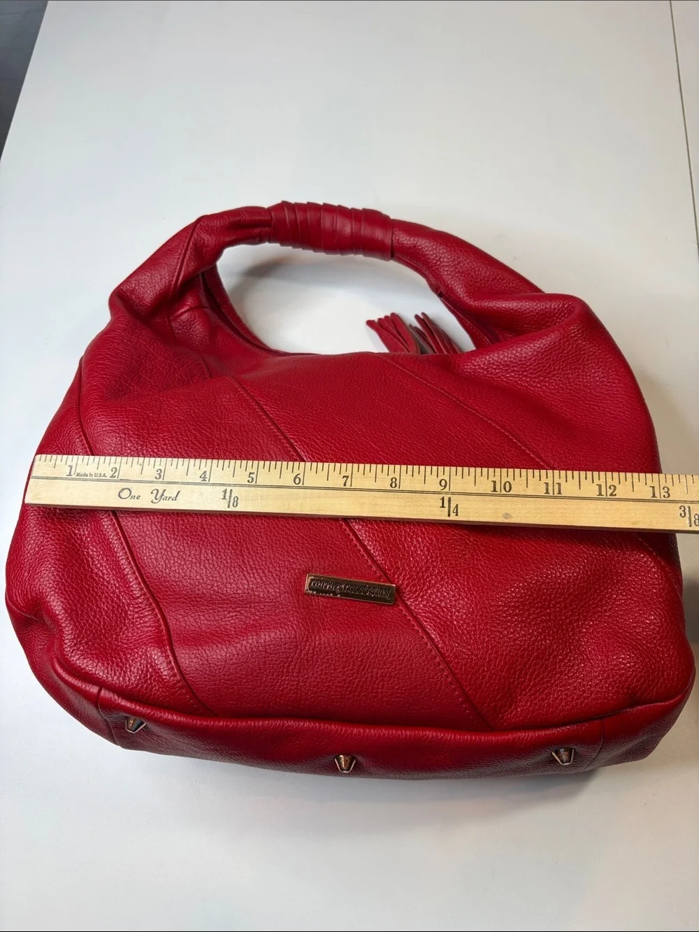 La Giodi de Toscana Red Studded Soft Leather Hobo Handbag Zip top Roomy NWOT